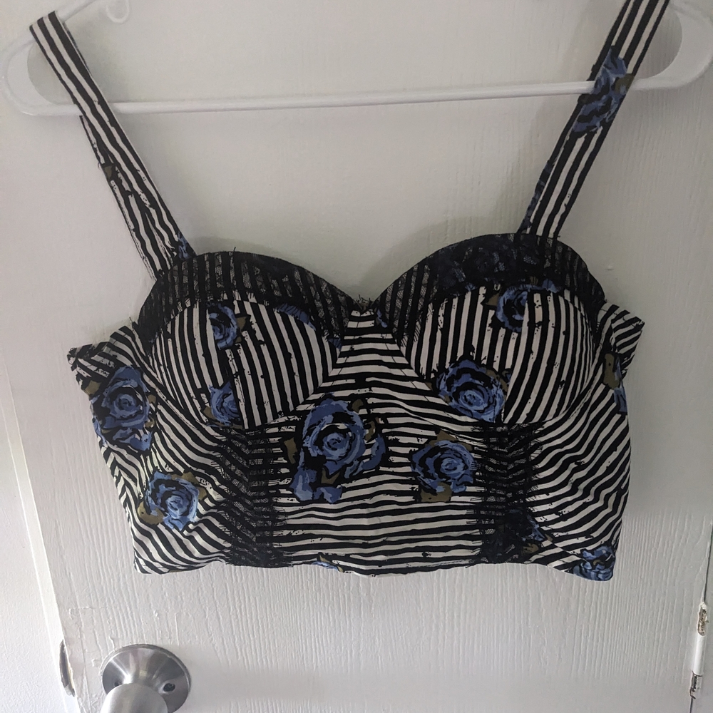 Striped Bustier Top with Blue Floral Design